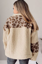 Comfortable Leopard Print Sherpa Jacket with Collared Neck And Functional Pockets Soft Women Jacket Stevvex