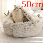 2 In 1 Dog And Cat Bed Pet Winter Bed Round Plush Warm Bed House Soft Long Plush Pets Bed Pi-Mart