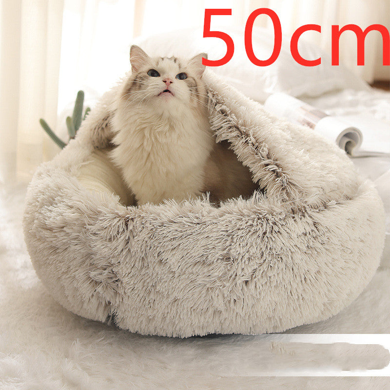 2 In 1 Dog And Cat Bed Pet Winter Bed Round Plush Warm Bed House Soft Long Plush Pets Bed Pi-Mart
