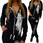 Slim-fit Printed Hooded Sweatshirt Set Sports Suit Pi-Mart