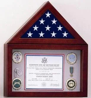 Flag Display Case with a 10 high Shadow Box, Cherry finish mountable case The Military Gift Store