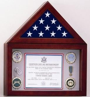 Flag Display Case with a 10 high Shadow Box, Cherry Case The Military Gift Store