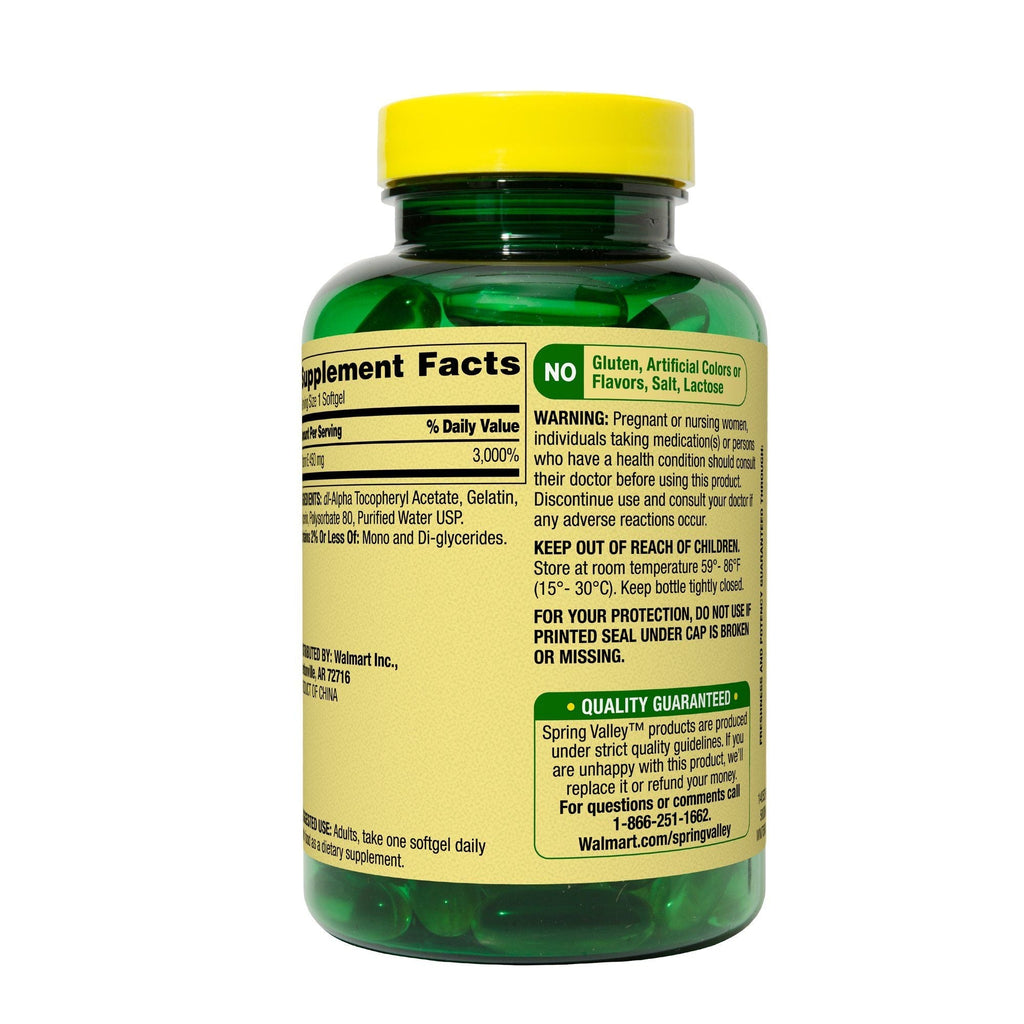 Spring Valley Extra Strength Water Dispersible Vitamin E Softgels Supplement; 450 mg; 100 Count EasyOptionXY LLC