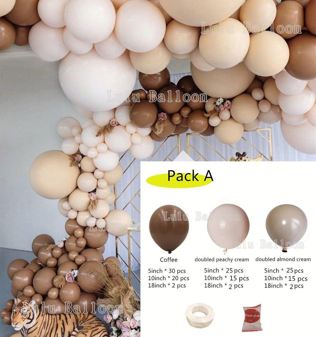 138 pcs Coffee Brown And Skin Balloon Arch Garland Kit For Kids Baby Shower Birthday Party Decoration Girls and Boys Universal Birthday Party Kid Decoration Stevvex