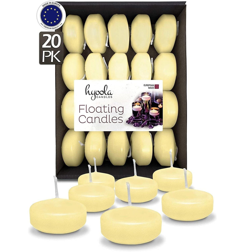 Hyoola 1.75 inch Round Unscented Ivory European Made Floating Candles, Paraffin Wax with Cotton Wicks, 20-Pack - SJB-DIAMOND ELITES
