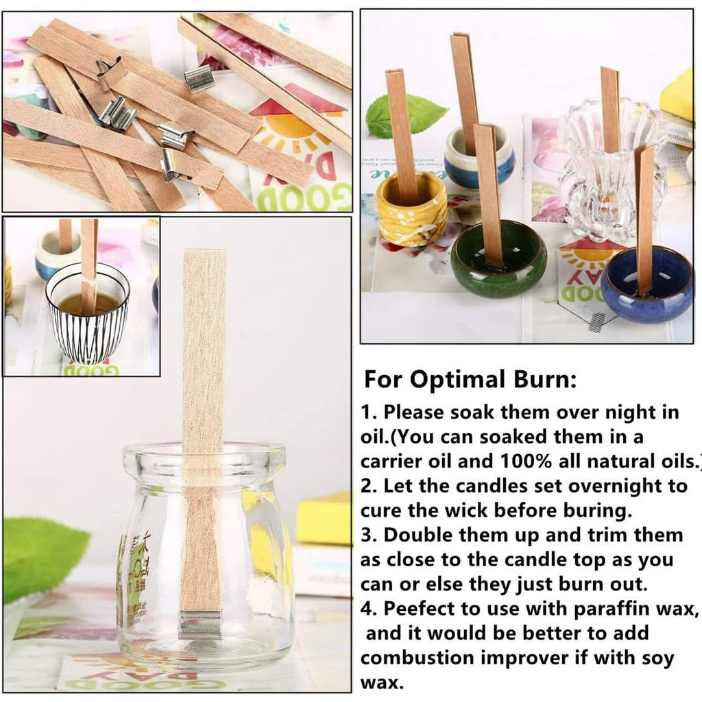 DADHOT 100set Candle Wick,Thicken Smokeless Cherry Wood Wicks for Candles-Long Lasting Flame-Easily Burn,Natural Candle Cores with Stand and Glue Dot,Candle Wicks for Candle Making - SJB-DIAMOND ELITES