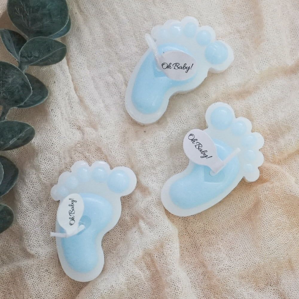 Baby Shower Party Favors for Guests for Boys Blue Footprint Candle Pack of 10 - SJB-DIAMOND ELITES