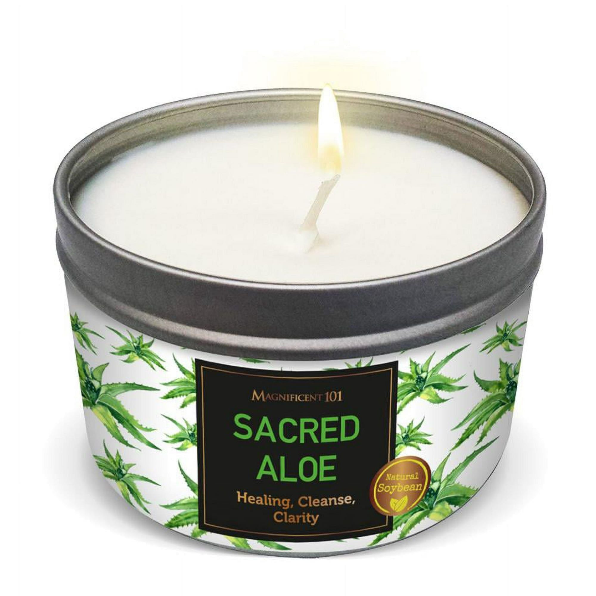 Magnificent 101 Long Lasting Sacred Aloe Scented Smudge Candle | 6 Oz - 35 Hour Burn | Soy Wax Candle for House Energy Cleansing, Purification, Manifestation & Chakra Healing | Good Vibes Only - SJB-DIAMOND ELITES