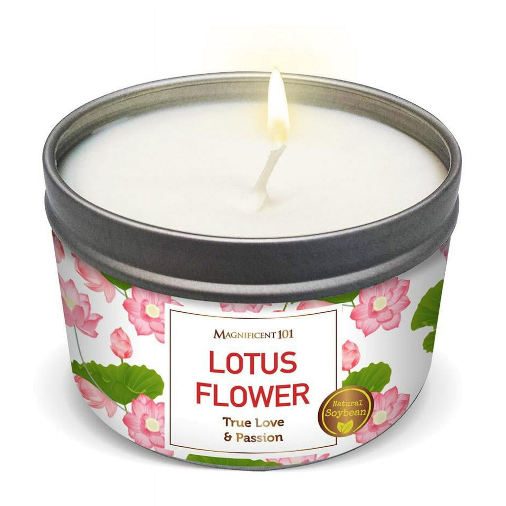 Magnificent 101 Lotus Flower Aromatherapy Candle ¨C 6 Oz - 24 Hour Burn | Soy Wax Tin Candle for True Love & Passion, Purification, Manifestation & Chakra Healing - SJB-DIAMOND ELITES