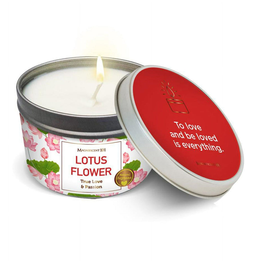 Magnificent 101 Lotus Flower Aromatherapy Candle ¨C 6 Oz - 24 Hour Burn | Soy Wax Tin Candle for True Love & Passion, Purification, Manifestation & Chakra Healing - SJB-DIAMOND ELITES