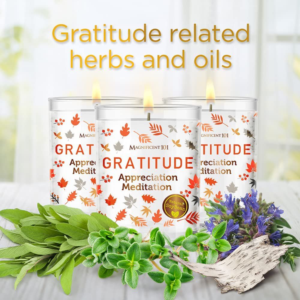 Magnificent 101 Long Lasting Set of 3 Gratitude Smudge Candles | 3.5 Oz Each - 42 Hour Burn |Soy Wax Candle for House Energy Cleansing, Meditation & Manifestation - SJB-DIAMOND ELITES