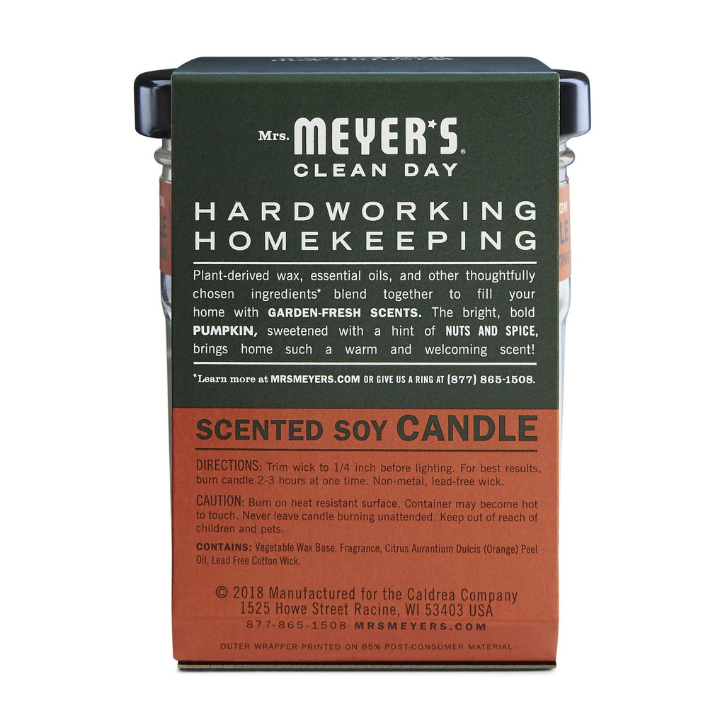 Mrs. Meyer's Clean Day Scented Soy Candle, Small Glass,&nbsp;Pumpkin, 4.9 oz - SJB-DIAMOND ELITES