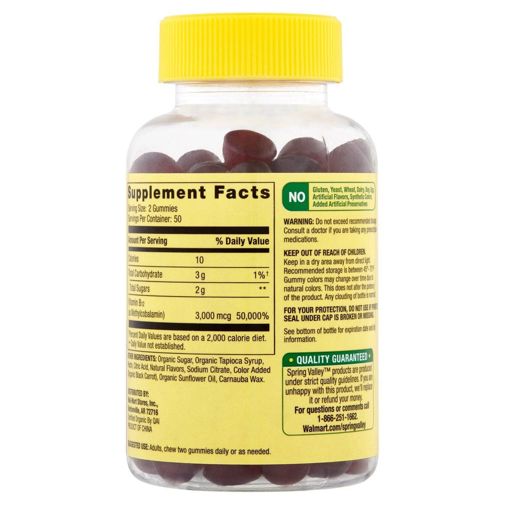 Spring Valley Vitamin B12 Gummy; 3000 mcg; 100 Count EasyOptionXY LLC