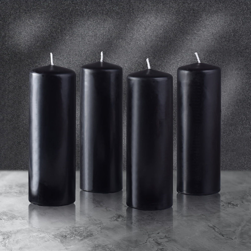 Hyoola 2 x 6 Black Unscented European Made Pillar Candles, Dripless Paraffin Wax with Smokeless Cotton Wicks, 4-Pack - SJB-DIAMOND ELITES