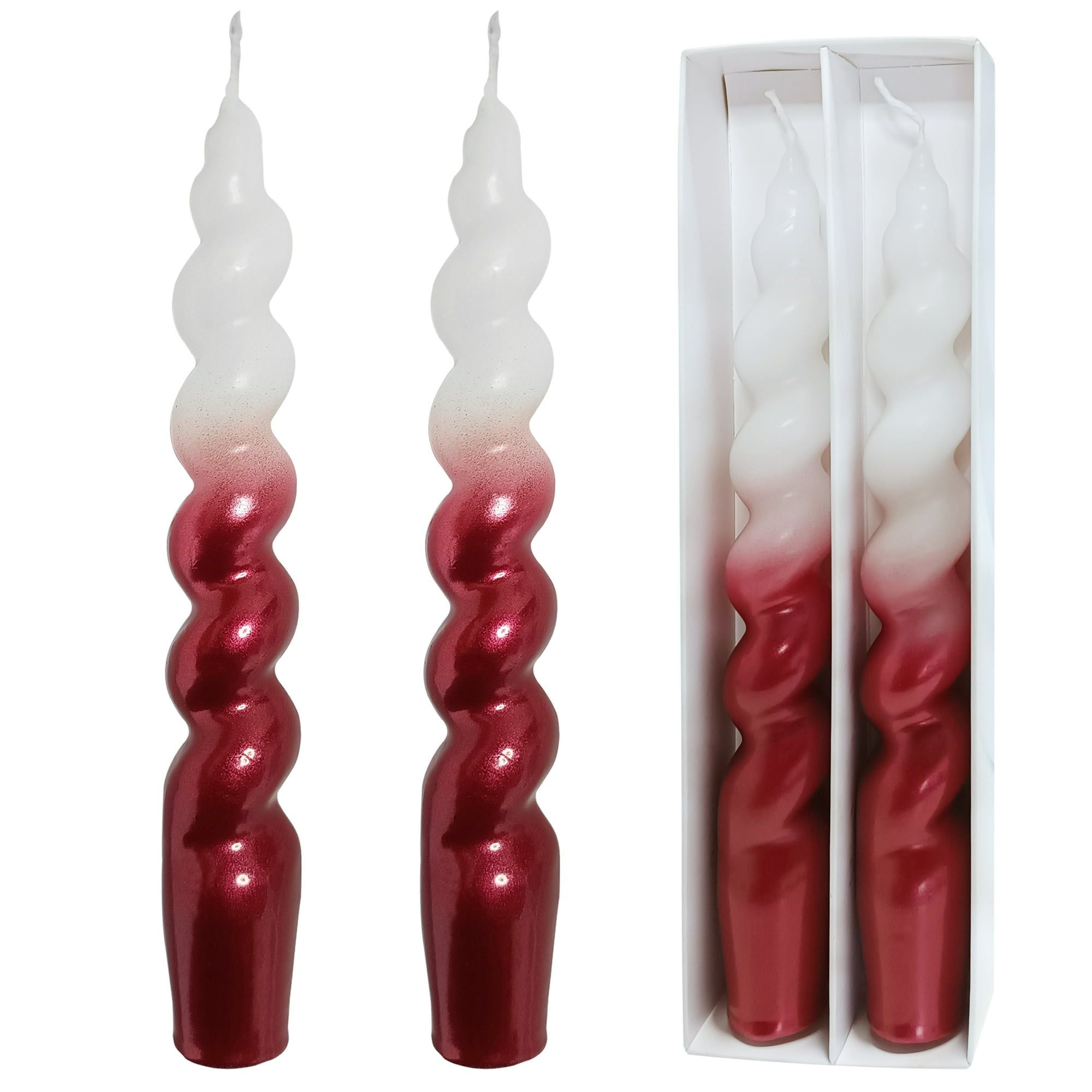 FCMSHAMD 7.3'' White Red Dripless Taper Candles(2 Pack) - SJB-DIAMOND ELITES