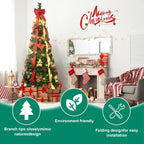 Prelit Full Pop Up Christmas Tree With Warm LED Lights, Gold And Red Ribbon, Bows, Balls Ornaments Easy Assemble Collapsible Xmas Trees Holiday Party Decor