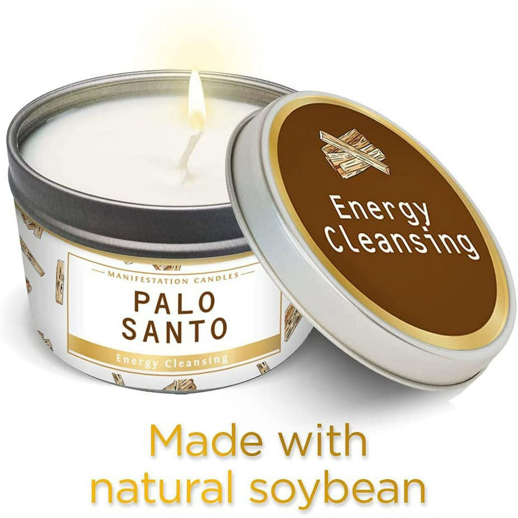 Manifestation Candles Purification and Chakra Healing - Natural Soy Wax Tin Candle With Palo Santo, Woody & Earthy Scented - SJB-DIAMOND ELITES