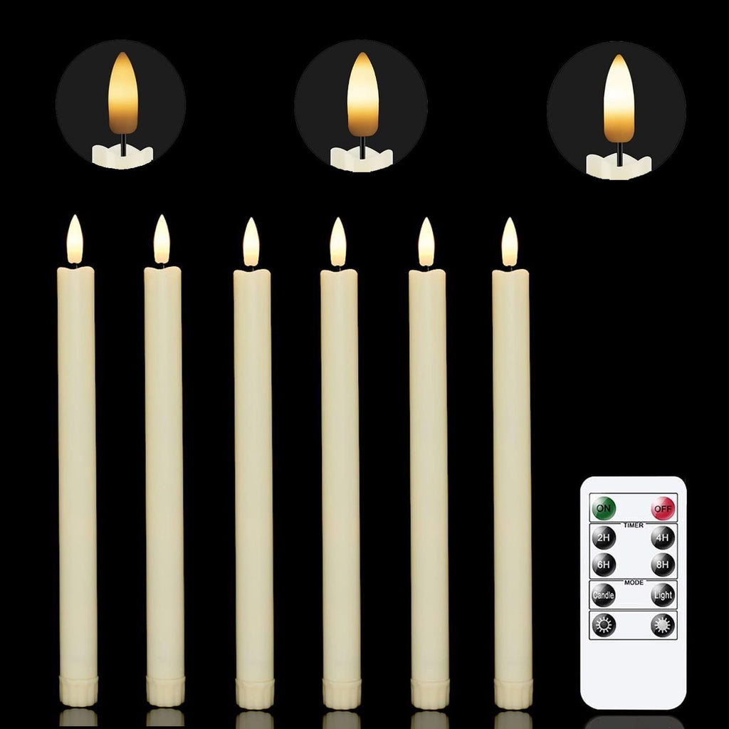 Chamvis Flickering Ivory Flameless LED Battery Operated Taper Plastic Candles 3D Wick Lights 6PK with Remote Control with Timer for Home Decor Halloween Christmas Wedding - SJB-DIAMOND ELITES