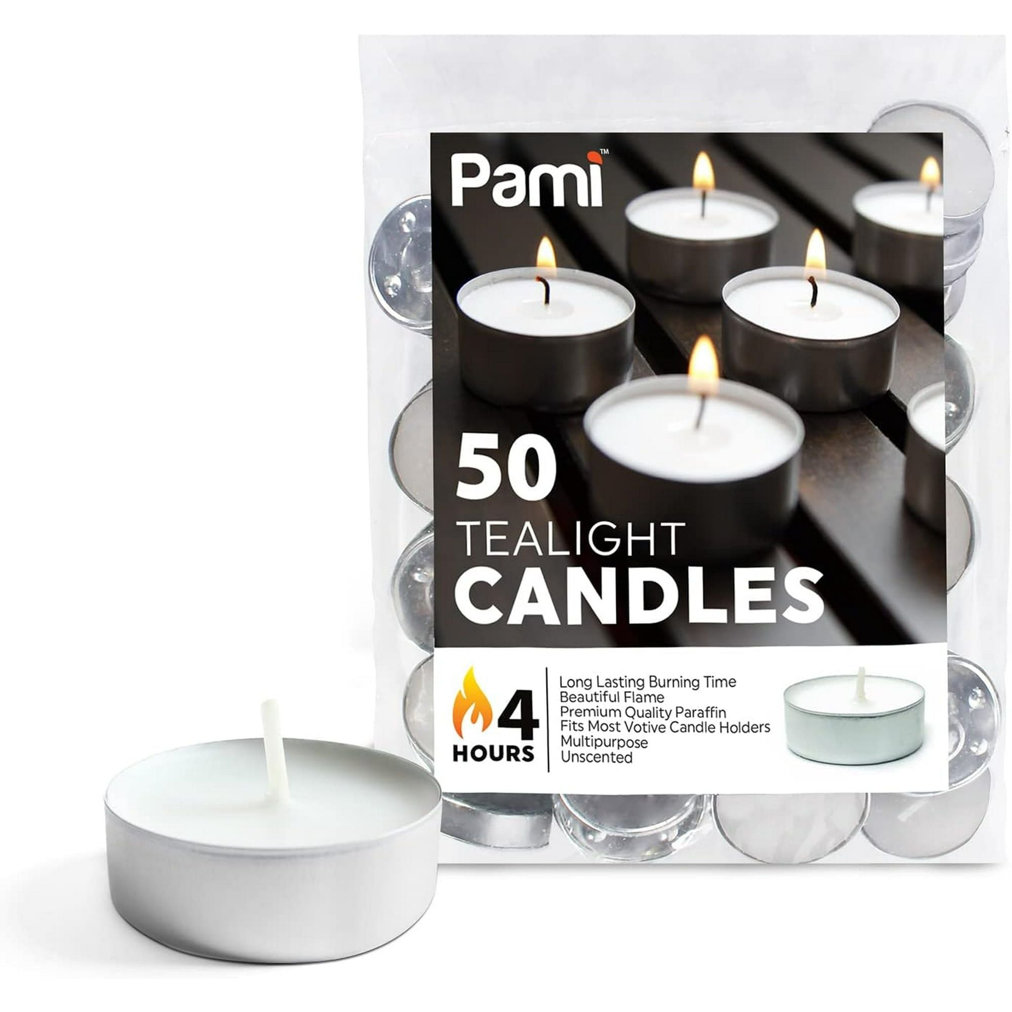 PAMI Premium Tealight Candles Unscented Paraffin Small Candles in Bulk, 50-Pack - SJB-DIAMOND ELITES