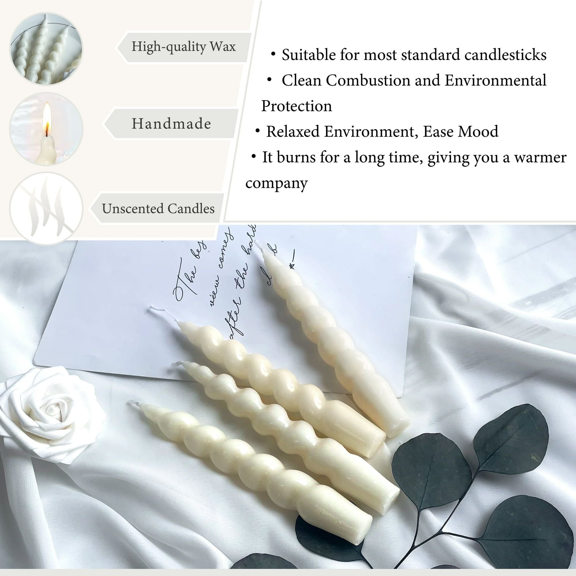 FCMSHAMD 7.5 Inch Spiral Taper Candles Set of 4 Burn Time 6 H Unscented Smokeless for Wedding Dinner Decoration Candle Sticks - SJB-DIAMOND ELITES
