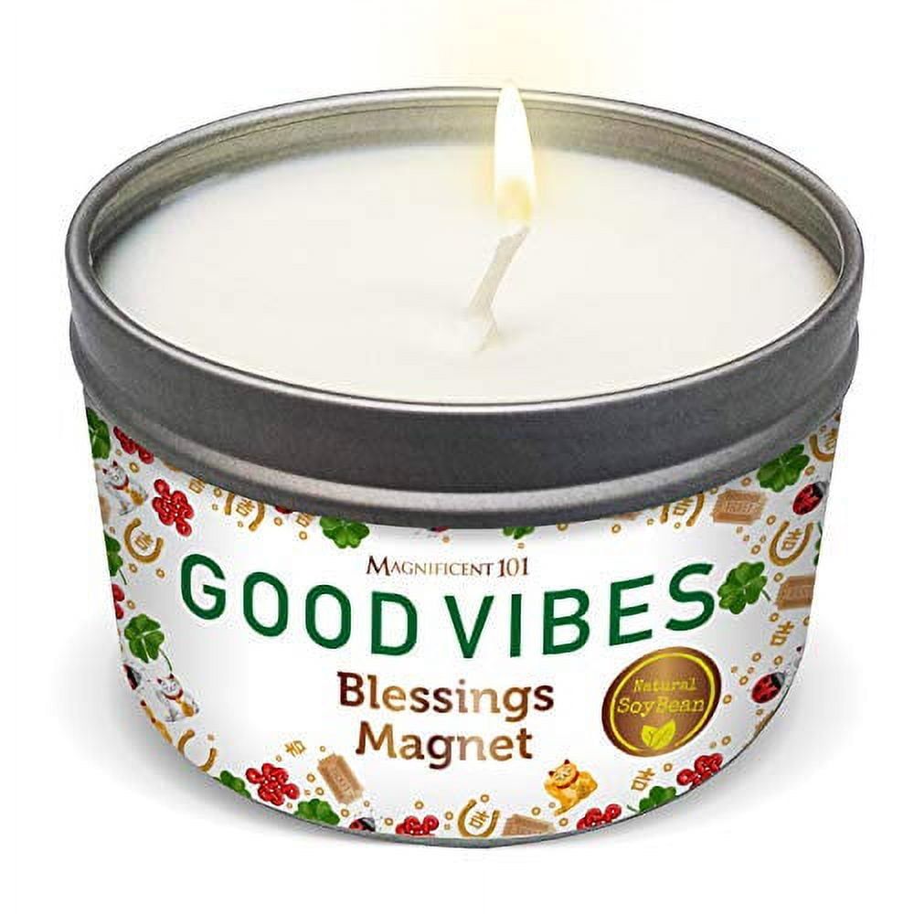 Magnificent 101 Long Lasting Good Vibes Aromatherapy Candle | 6 Oz - 35 Hour Burn | Soy Wax Candle with Sage, Bergamot & Sandalwood for Energy Cleansing, Blessing Magnet & Manifestation - SJB-DIAMOND ELITES