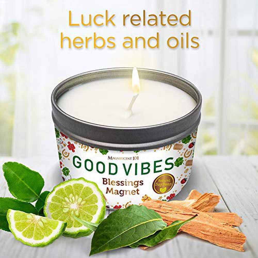 Magnificent 101 Long Lasting Good Vibes Aromatherapy Candle | 6 Oz - 35 Hour Burn | Soy Wax Candle with Sage, Bergamot & Sandalwood for Energy Cleansing, Blessing Magnet & Manifestation - SJB-DIAMOND ELITES