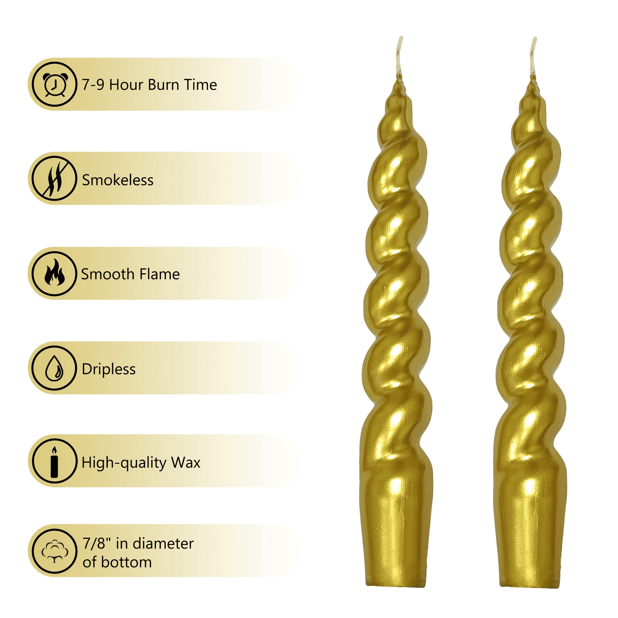 XINAOBAOLUO 7.5 inch Gold Dripless Taper Candles Burn Time 8 H,Unscented for Dinner Candles Pack of 2 - SJB-DIAMOND ELITES
