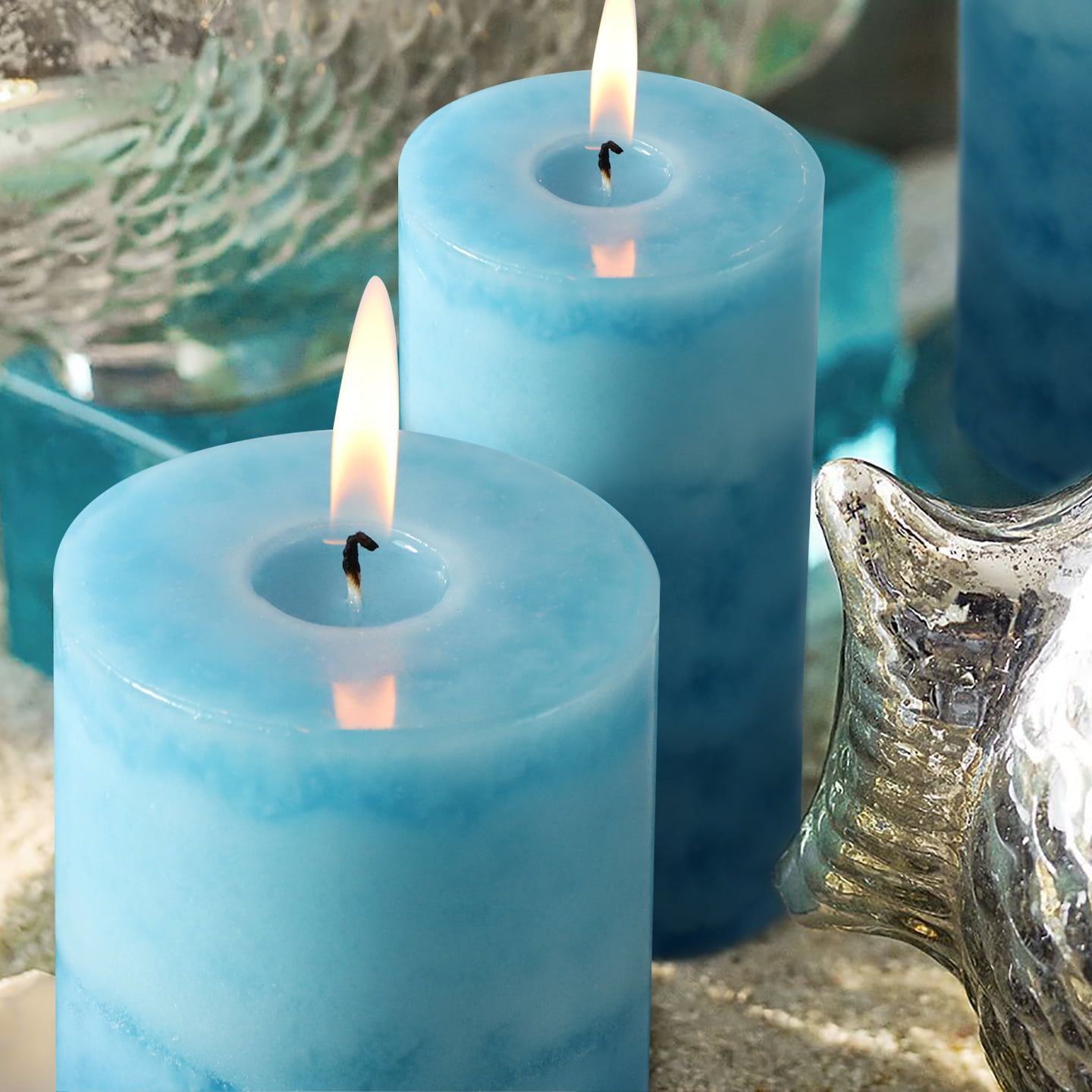 Meltone Strong Ocean Scented Pillar Candles,50+ Hrs Long Burning Candles3 Pack Blue Candles for Home Scented (3x4'') - SJB-DIAMOND ELITES