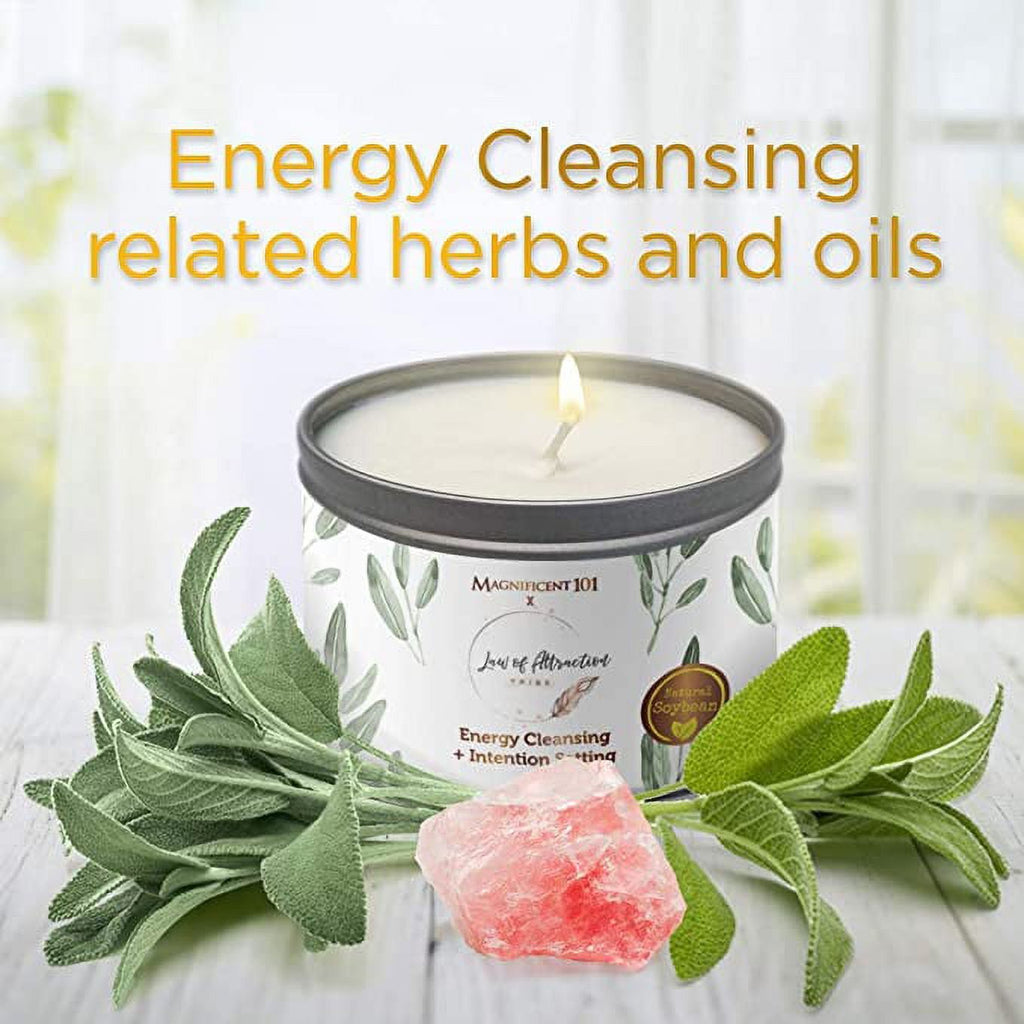 MAGNIFICENT101 Law of Attraction Tribe Pure White Sage Smudge Candle for House Energy Cleansing, Banishes Negative Energy I Purification and Chakra Healing - Natural Soy Wax Tin Candle - SJB-DIAMOND ELITES