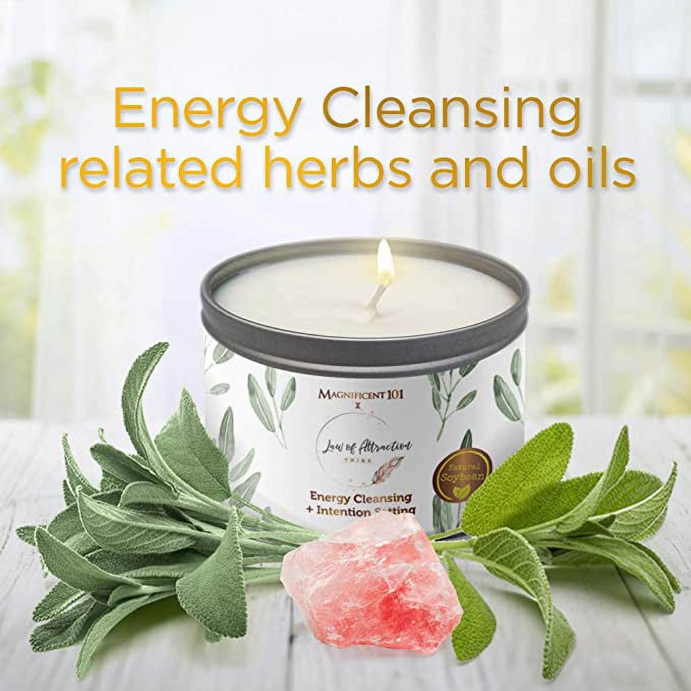MAGNIFICENT101 Law of Attraction Tribe Pure White Sage Smudge Candle for House Energy Cleansing, Banishes Negative Energy I Purification and Chakra Healing - Natural Soy Wax Tin Candle - SJB-DIAMOND ELITES