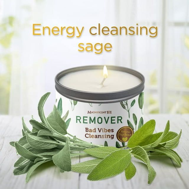 Magnificent 101 Long Lasting Remover Smudge Candle | 6 Oz - 35 Hour Burn | A ll N atural Pure Sage Scented Soy Wax Candle for House Energy Cleansing & Manifestation | Erase Negativity with Positivity