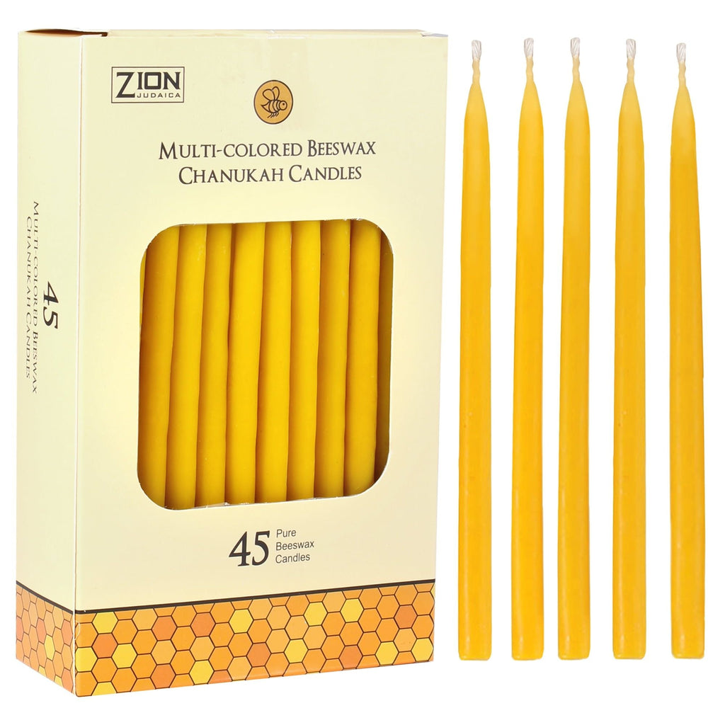 Zion J udaica Quality Natural Beeswax H anukkah Candles Set of 45 - Standard Size C hanukah Candle 5.75" Tall - Premium Bee Wax Chanukkah Candles Fits Standard Menorahs Natures Best Bees wax Candles
