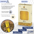 Zion J udaica Quality Natural Beeswax H anukkah Candles Set of 45 - Standard Size C hanukah Candle 5.75" Tall - Premium Bee Wax Chanukkah Candles Fits Standard Menorahs Natures Best Bees wax Candles