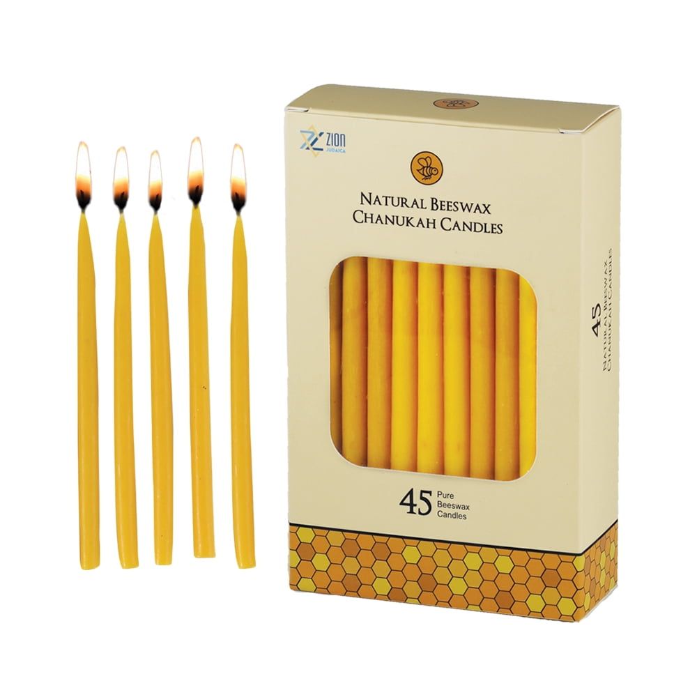 Zion J udaica Quality Natural Beeswax H anukkah Candles Set of 45 - Standard Size C hanukah Candle 5.75" Tall - Premium Bee Wax Chanukkah Candles Fits Standard Menorahs Natures Best Bees wax Candles