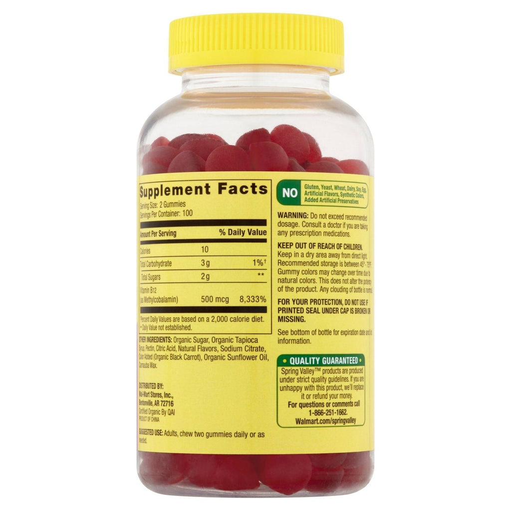 Spring Valley Vitamin B12 Gummy; 500 mcg; 200 Count EasyOptionXY LLC