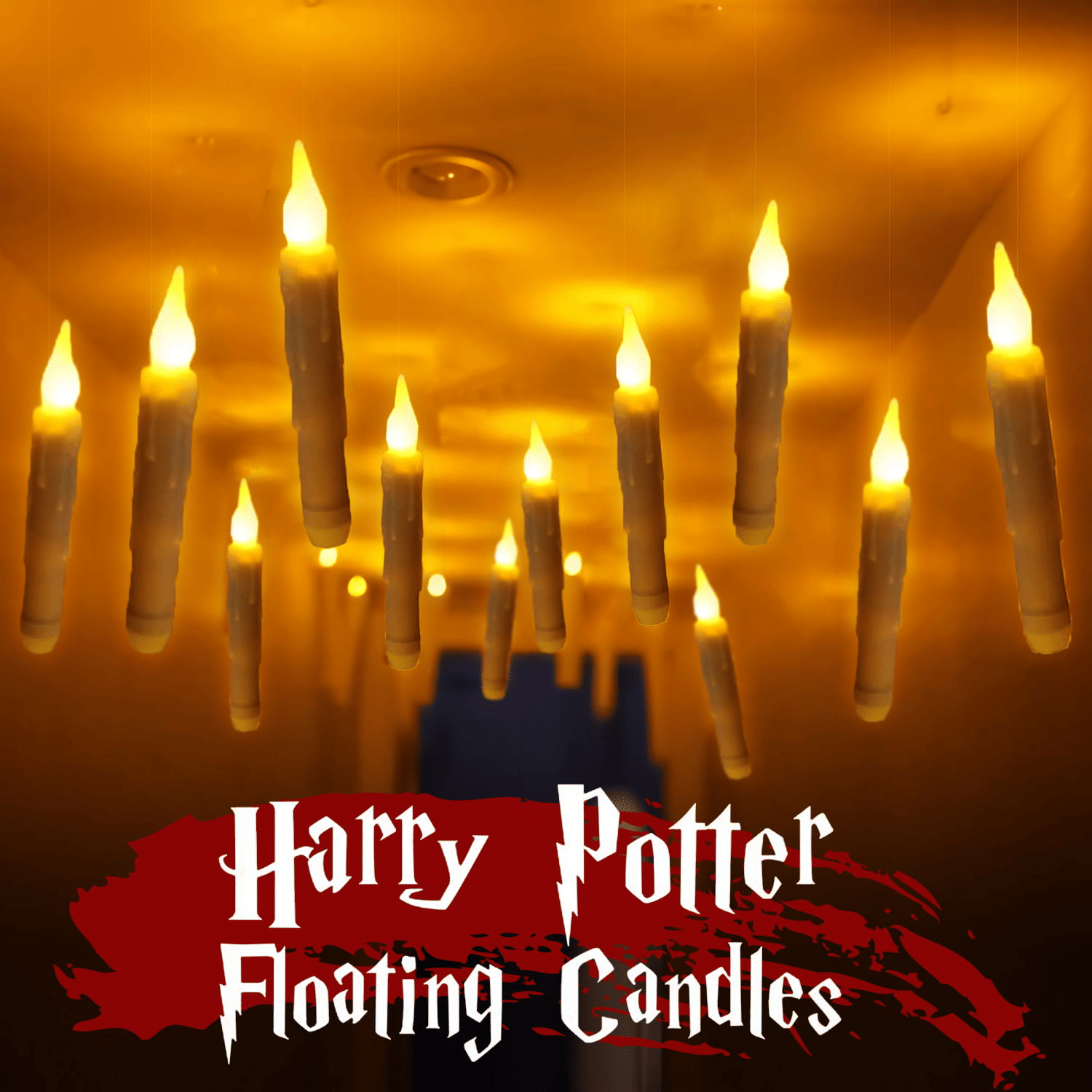 Christmas Decorations for H arry P otter 12 Pcs Hanging LED Floating Candles with Remote Control Taper Candles Christmas Xams Decor for Party, Birthday, Wedding and Church Supplies