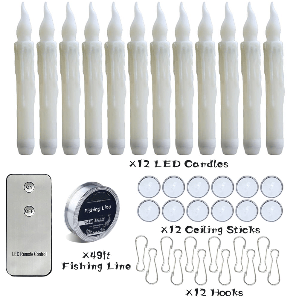 Christmas Decorations for H arry P otter 12 Pcs Hanging LED Floating Candles with Remote Control Taper Candles Christmas Xams Decor for Party, Birthday, Wedding and Church Supplies