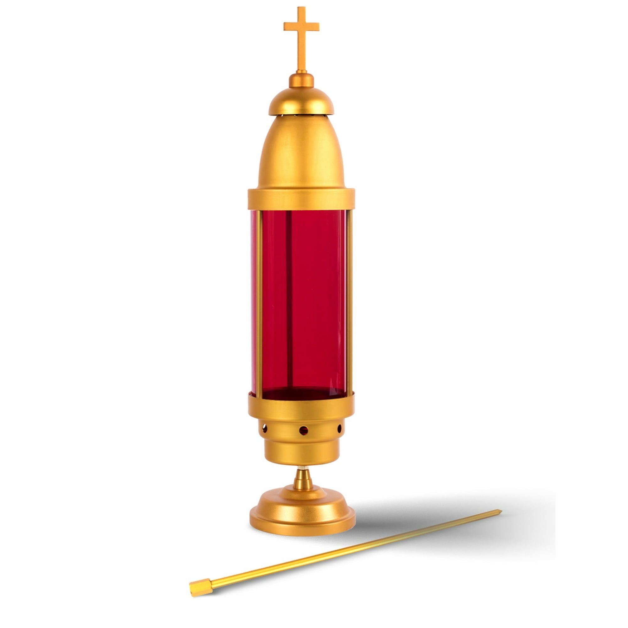 Red Cemetery Light with Gold Dome,Grave candle,Latin Cross Cemetery candle,Cemetery decorations for grave,Grave decorations for cemetery,Cemetery Light Candle Holder, Mausoleum Candle Holder - SJB-DIAMOND ELITES