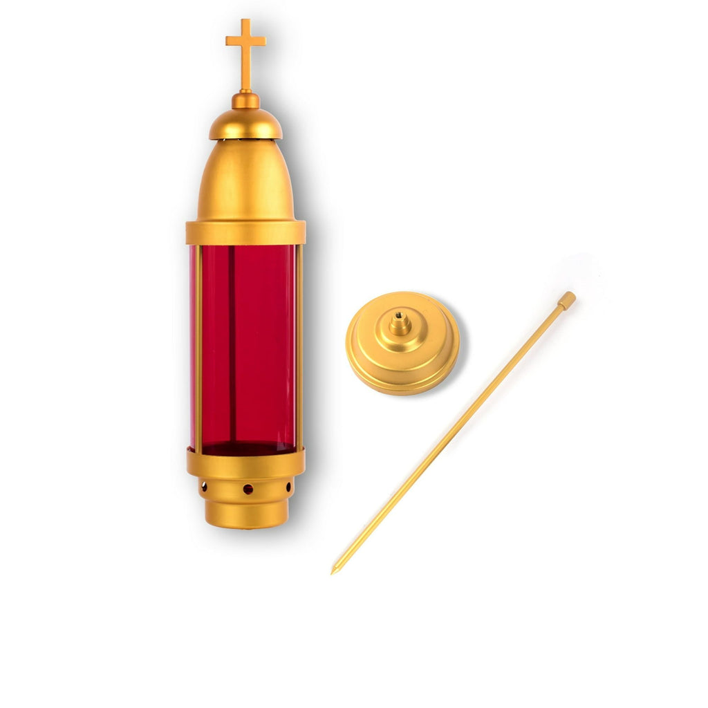 Red Cemetery Light with Gold Dome,Grave candle,Latin Cross Cemetery candle,Cemetery decorations for grave,Grave decorations for cemetery,Cemetery Light Candle Holder, Mausoleum Candle Holder - SJB-DIAMOND ELITES