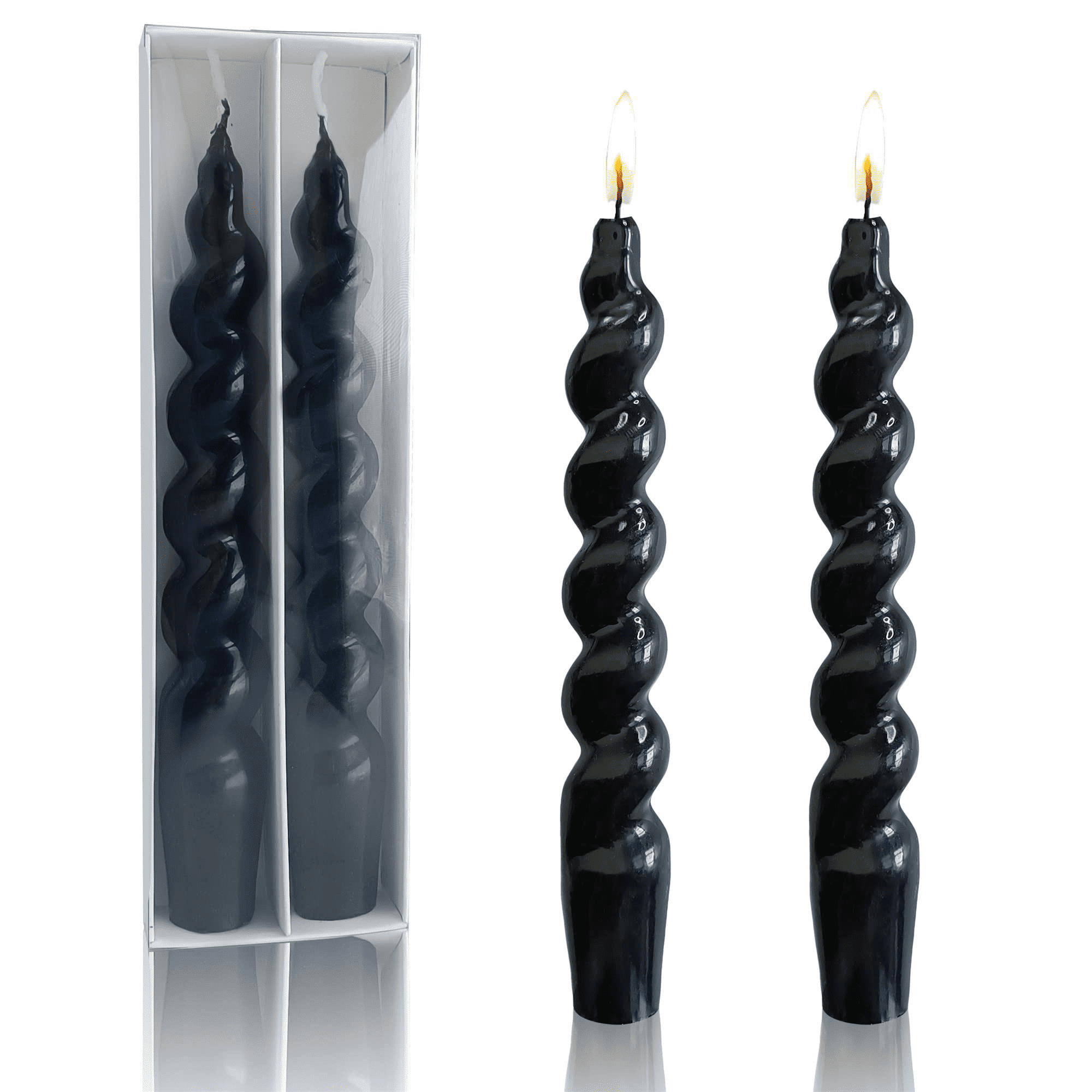 XINAOBAOLUO 7.5 inch Unscented Candles Dripless Taper Candles Black Candle Sticks Smokeless Twisted Candles Pack of 2 - SJB-DIAMOND ELITES