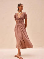 V-neck Lace Short Sleeved Pure Cotton Dress