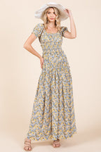 New Summer Flower Print Puff Sleeve Gathered Maxi Dress – Romantic and Feminine Floral Dress with Dramatic Sleeves