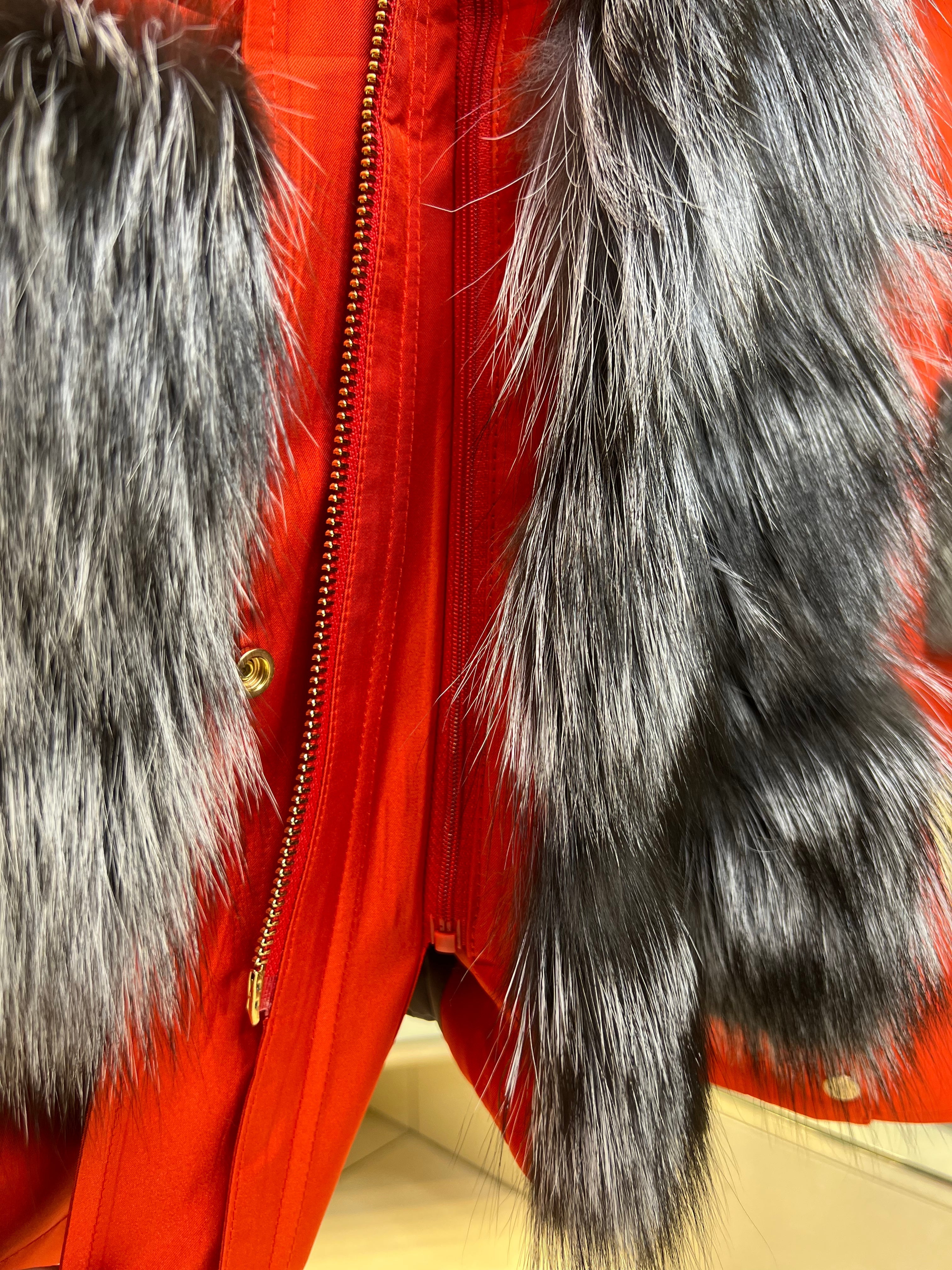 Roma Genuine Silver Fox Fur Rabbit Fur Insulated Parka in Red Alaska® Outerwear Company