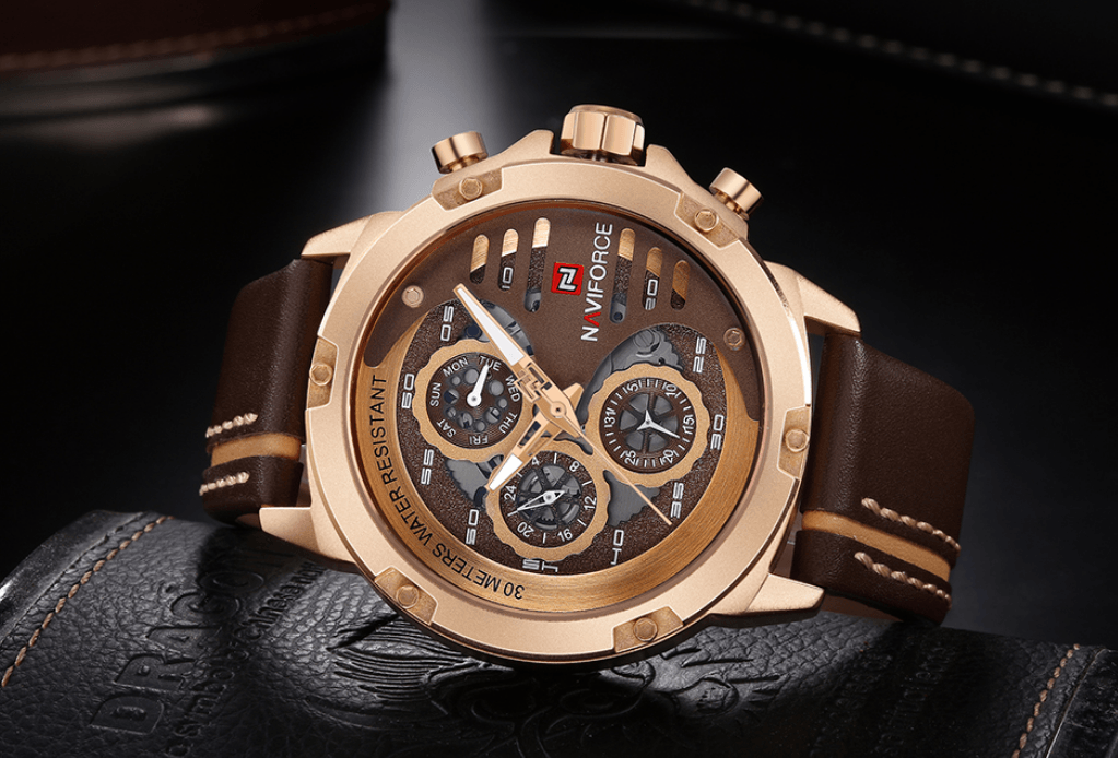 Men's  Sports Waterproof Watch With Chronometers And Leather Belt Multifunction Wristwatch Unique Design Perfect Gift - SJB-DIAMOND ELITES