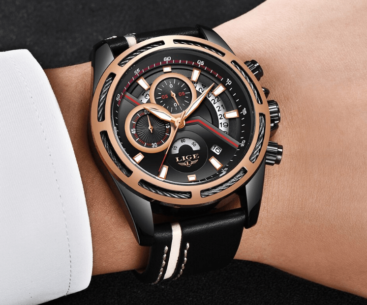 Men's Waterproof Sports  Watch With Leather Belts, Chronometers Day View Fluorescent Pointers Unique Design Perfect Gift Stevvex