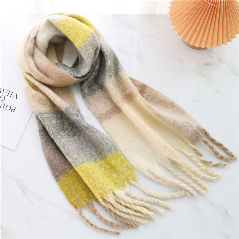New Luxury Winter Soft Head Wraps Plaid Scarf Shawls Cashmere  Warm Cashmere Scarves Rainbow For Women Stevvex