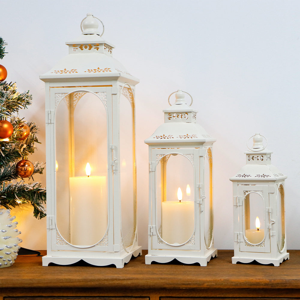Set of 3 Decorative Vintage Candle Lanterns 10/14/19.5''H(White) Lootquake LLC
