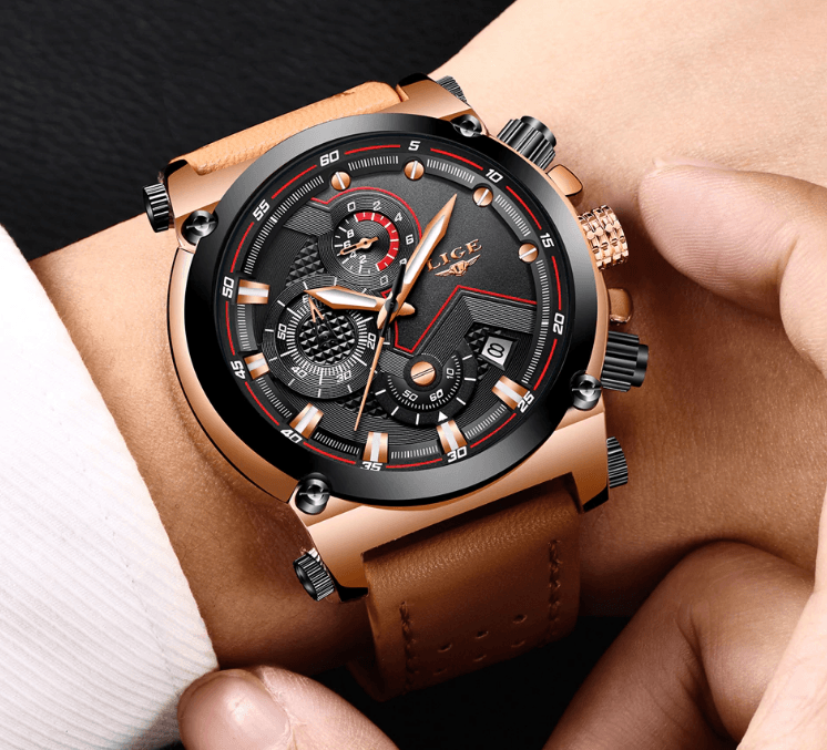 Men's Waterproof Modern Watch With Leather Belts, Stainless Steel Case Excellent Look Perfect Gift Stevvex