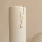 Rectangle Link Chain Pearl Necklace Pi-Mart