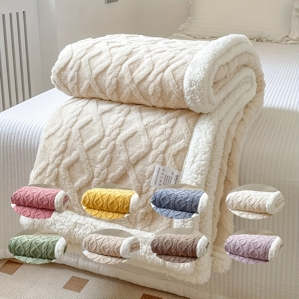 1pc Double-Sided Fleece Bed Blanket, Autumn And Winter Thickened Sofa Blanket, Air Conditioning Blanket, Suitable For All Seasons, Christmas present Lootquake LLC